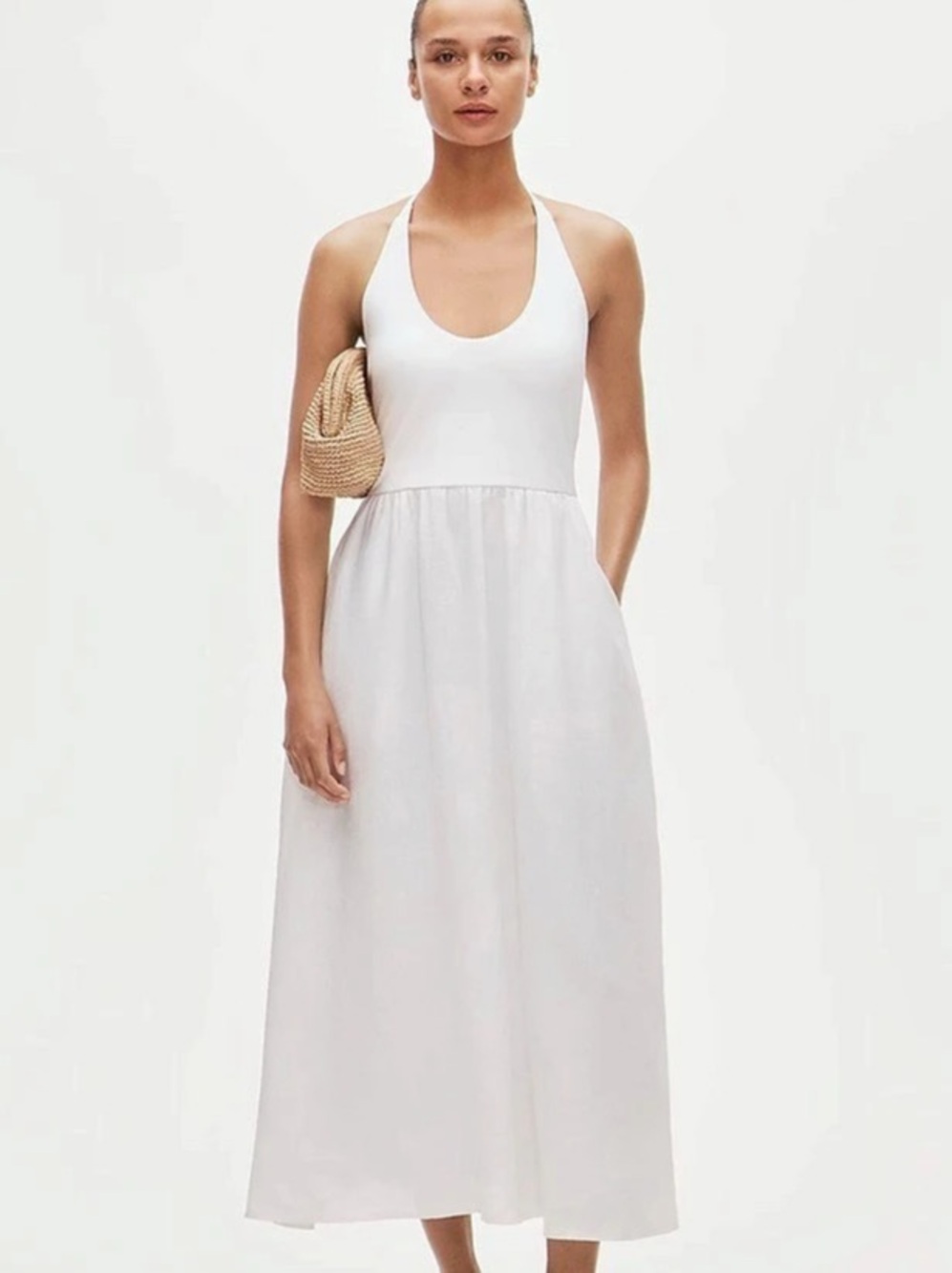 J.Crew Mixy Halter Dress White Linen Midi A-Line NWT Size S CV655